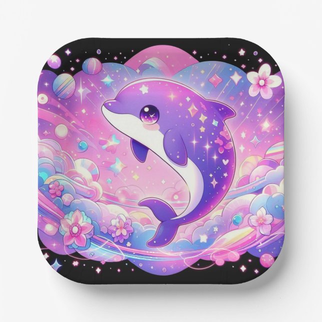 Enchanted Dolphin Baby Shower Paper Plate (Front)