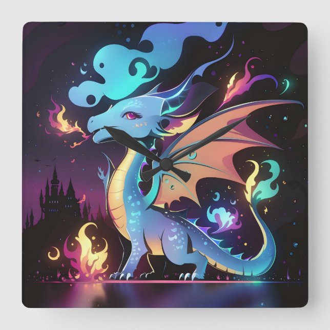 Enchanted Dragon Fire  Square Wall Clock (Front)