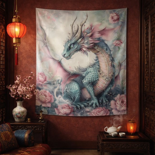 Enchanted Dragon With Roses Tapestry (Creator Uploaded)