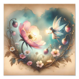 Enchanted Dreamy Fairy and Wildflower Heart Photo Print