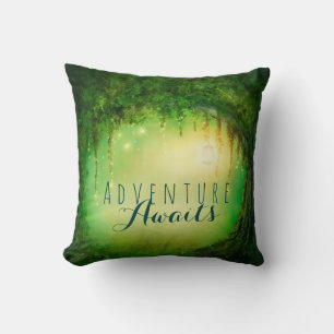 Enchanted Dreamy Forest & Lights Rustic Custom Throw Pillow