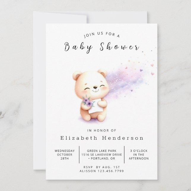  Enchanted Editable Bear Baby Shower Invitation (Front)