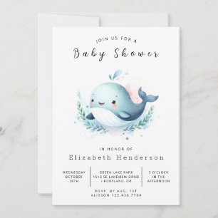 Enchanted Editable Whale Baby Shower Invitation