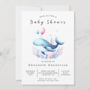 Enchanted Editable Whale Baby Shower Invitation