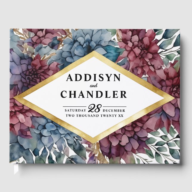 Enchanted Elegance Jewel-Toned Floral Wedding Guest Book (Front)