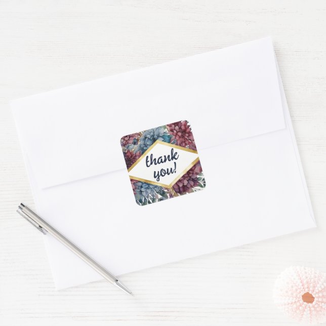 Enchanted Elegance Jewel-Toned Floral Wedding Square Sticker (Envelope)