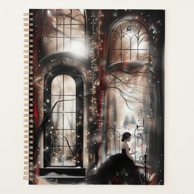 Enchanted Elegant Black and Red Wonderland Planner (Front)