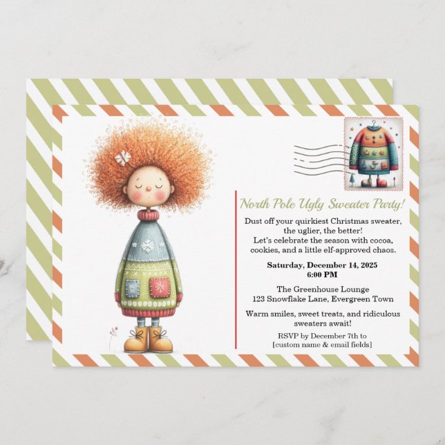 Enchanted Elf | North Pole Ugly Sweater Party  Invitation (Front/Back)