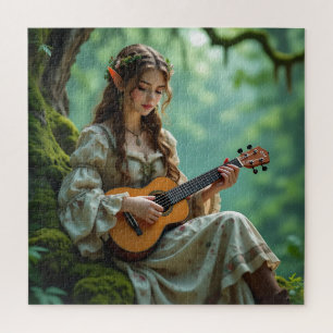 Enchanted Elven Fairy Playing Ukulele Jigsaw Puzzle