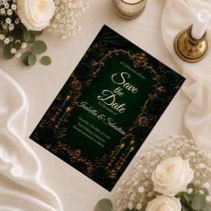 Enchanted Emerald Autumn Luxury Wedding Save The Date