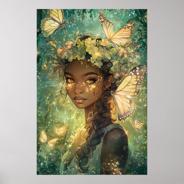 Enchanted Emerald Butterfly Fairy Kid's Art Poster (Front)