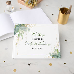 Enchanted Emerald Leaves Botanical Wedding Guest Book