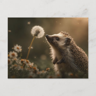 "Enchanted Encounter" Hedgehog and Dandelion Postcard