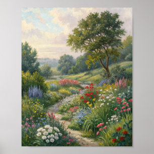 Enchanted English Cottage Garden Oil Painting Poster