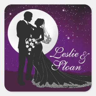 Enchanted Evening Nighttime Wedding   purple Square Sticker