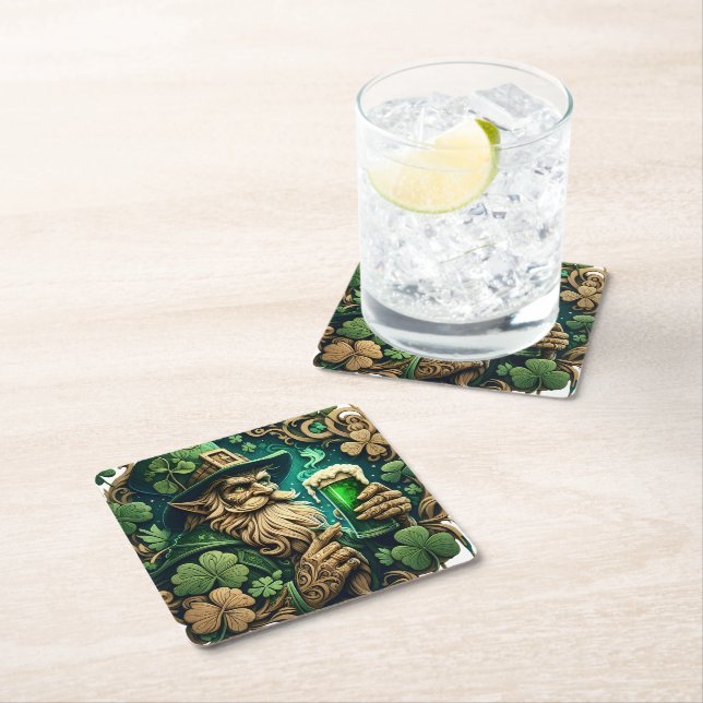 Enchanted Evening of Ale A Leprechauns Toast  Square Paper Coaster (Insitu)