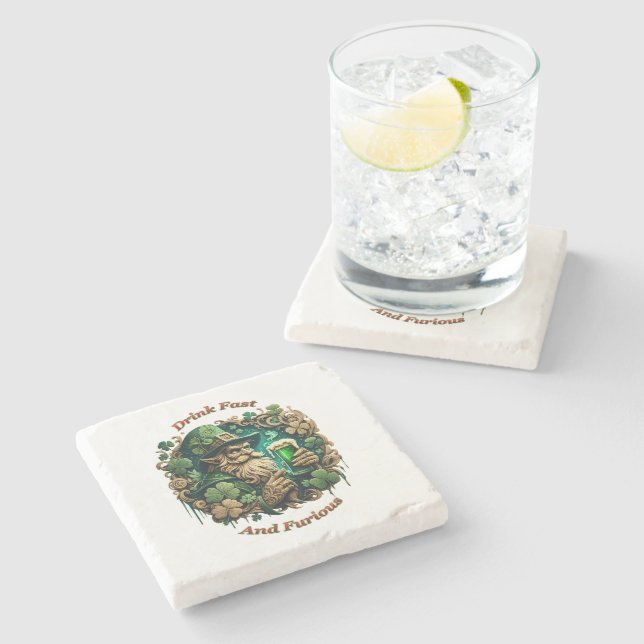 Enchanted Evening of Ale A Leprechauns Toast  Stone Coaster (Side)