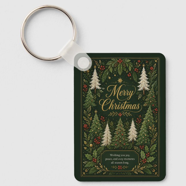 Enchanted Evergreen Greetings Keychain (Front)