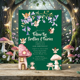 Enchanted Fairies Fireflies Forest Green Birthday 