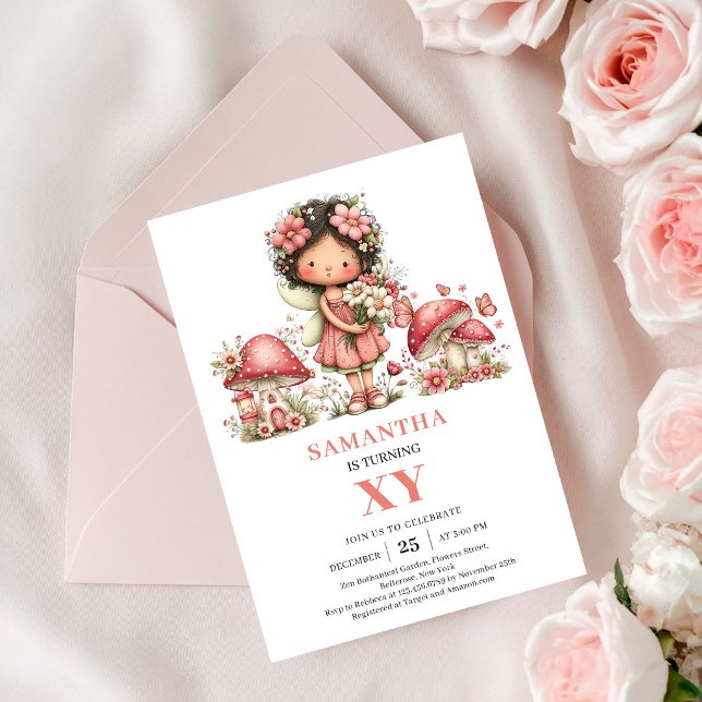 Enchanted Fairy 5th Birthday Blush Flowers Invites (Enchanted Fairy 5th Birthday Blush Flowers Invitation)