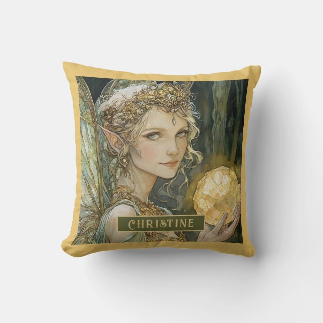 Enchanted Fairy And Crystal Ball Personalized  Throw Pillow (Front)