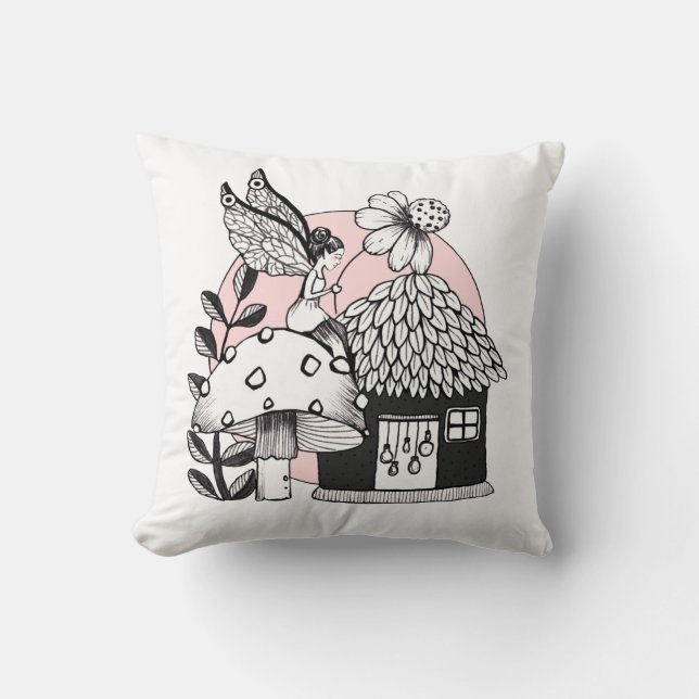 Enchanted Fairy And Fairy House Throw Pillow (Front)