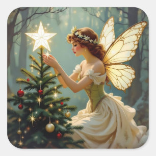 Enchanted Fairy Christmas Square Sticker