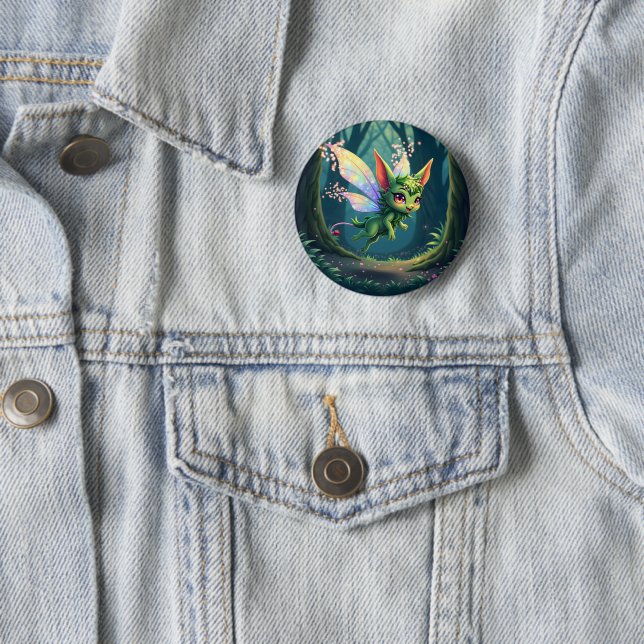 Enchanted Fairy Critter – Magical Forest Sprite  2 Inch Round Button (In Situ)