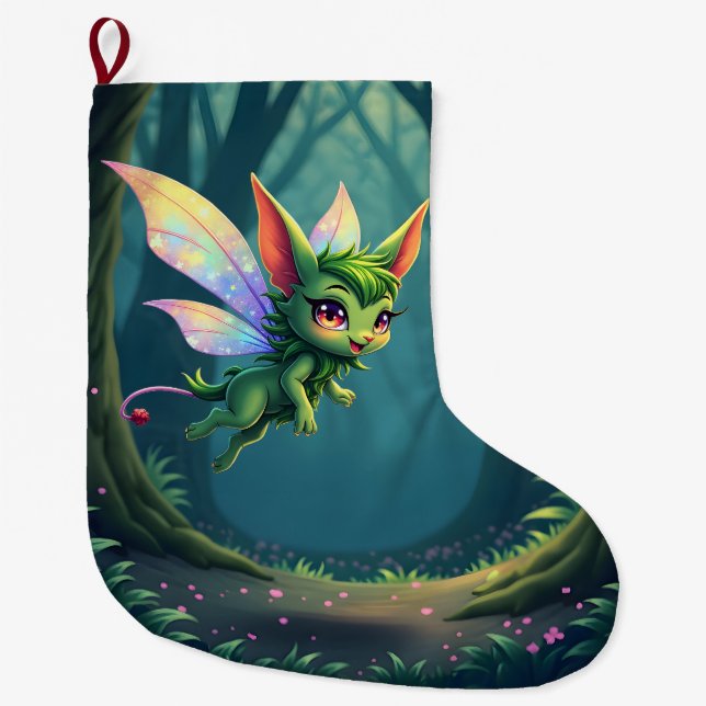 Enchanted Fairy Critter – Magical Forest Sprite  Large Christmas Stocking (Front)