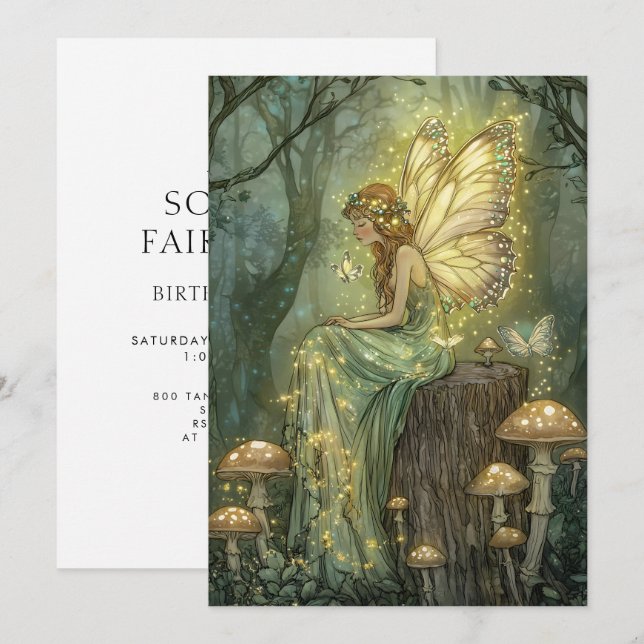 Enchanted Fairy First Birthday Forest Mushrooms Invitation (Front/Back)