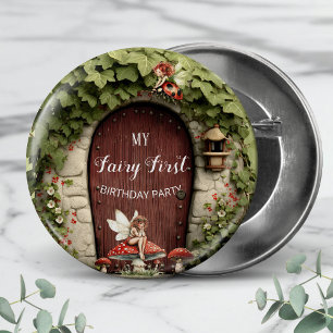 Enchanted Fairy First Birthday Girl Party 1 Inch Round Button