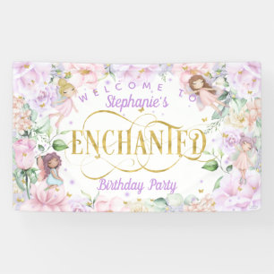 Enchanted fairy flower garden birthday backdrop banner