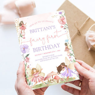 Enchanted Fairy Garden 1st Birthday Invitation
