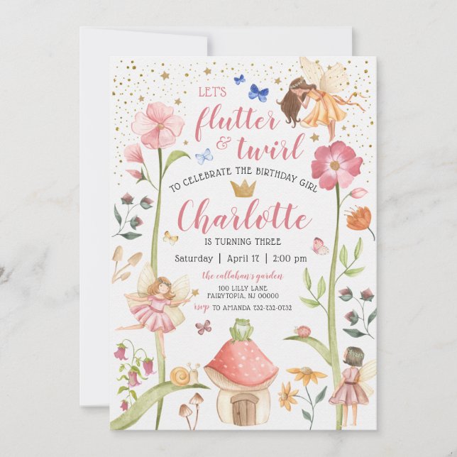 Enchanted Fairy Garden Birthday Invitation (Front)