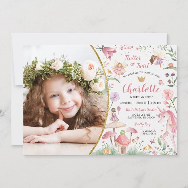 Enchanted Fairy Garden Birthday Invitation (Front)