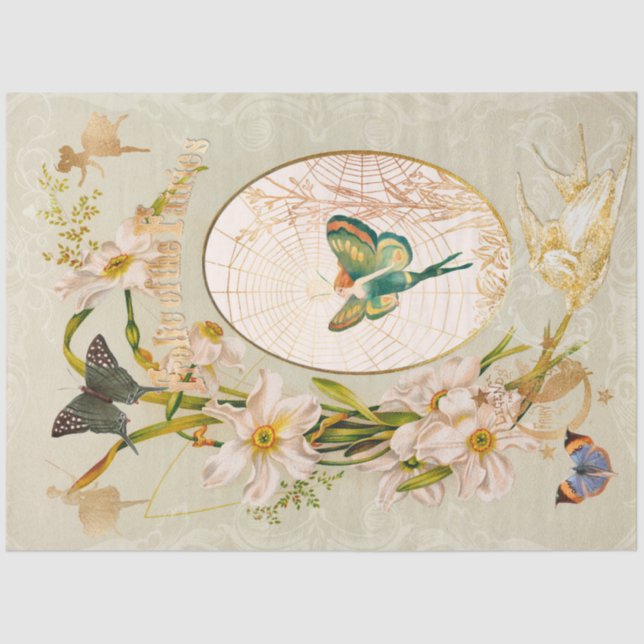 Enchanted Fairy Garden Flower Butterfly Decoupage Tissue Paper (Front)