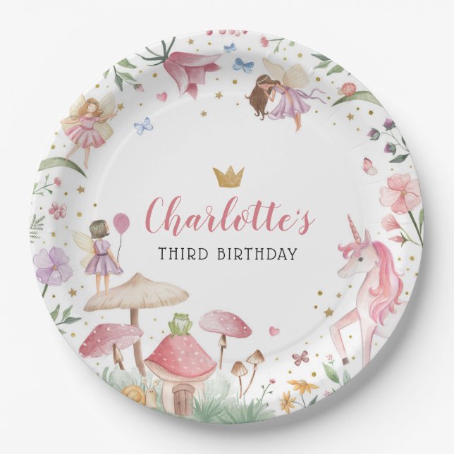 Enchanted Fairy Garden Party Paper Plates (Front)