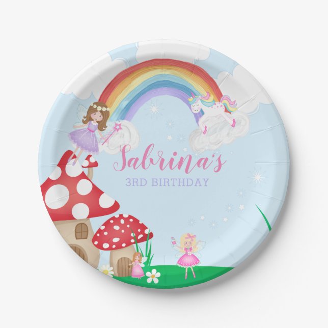 Enchanted Fairy Garden Themed Birthday Party Paper Plate (Front)