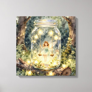 Enchanted Fairy in a Jar in a Magical Forest Canvas Print
