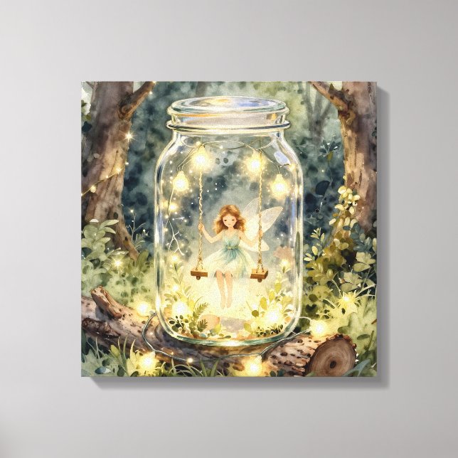 Enchanted Fairy in a Jar in a Magical Forest Canvas Print (Front)