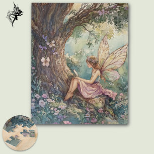 Enchanted Fairy in Pink Surrounded By Flowers Jigsaw Puzzle