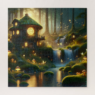 Enchanted Fairy Lights and Waterfall Dreams Jigsaw Puzzle
