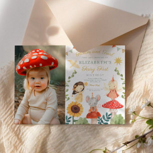 Enchanted Fairy Mushroom First Birthday Photo Invitation