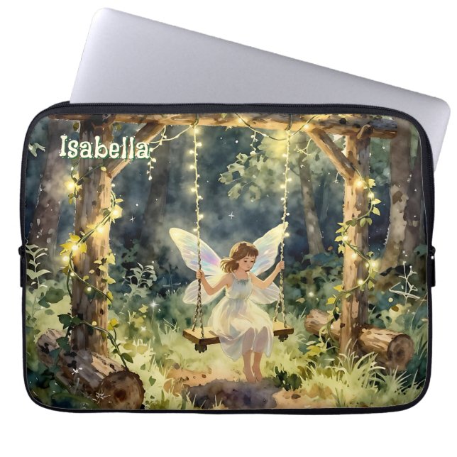 Enchanted Fairy on a Swing in a Magical Forest Laptop Sleeve (Front)