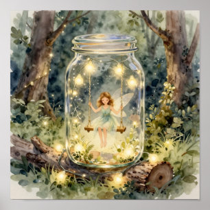 Enchanted Fairy on a Swing in a Magical Forest Poster