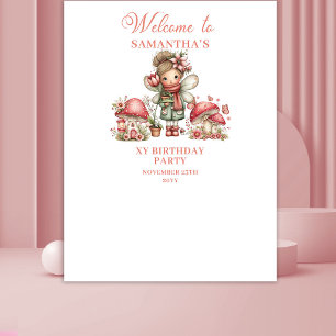 Enchanted Fairy Pink Floral Girl Birthday Backdrop Tapestry