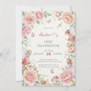Enchanted Fairy Rose Garden Watercolor Birthday Invitation