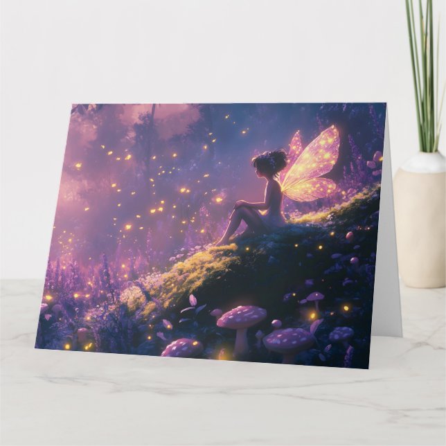 Enchanted Fairy Sitting in a Magical Forest Card (Front)