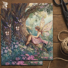 Enchanted Fairy Sitting Under a Tree Decoupage Tissue Paper