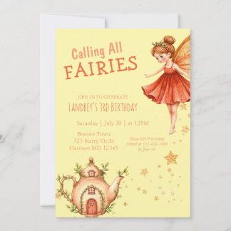 Enchanted Fairy Tea Garden Birthday Party Invitation